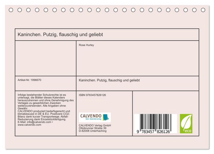 Produktbild: Kaninchen. Putzig, flauschig und geliebt (Tischkalender 2026 DIN A5 quer), CALVENDO Monatskalender