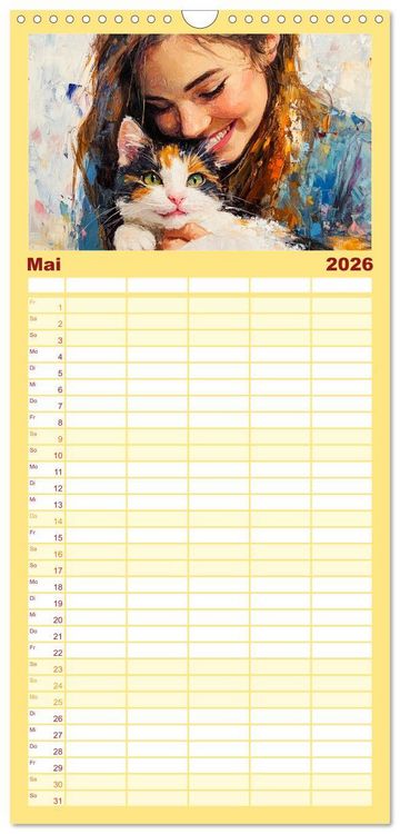Produktbild: Familienplaner 2026 - Zweisamkeit in Farben. Katzen und Menschen in Harmonie mit 5 Spalten (Wandkalender, 21 x 45 cm) CALVENDO