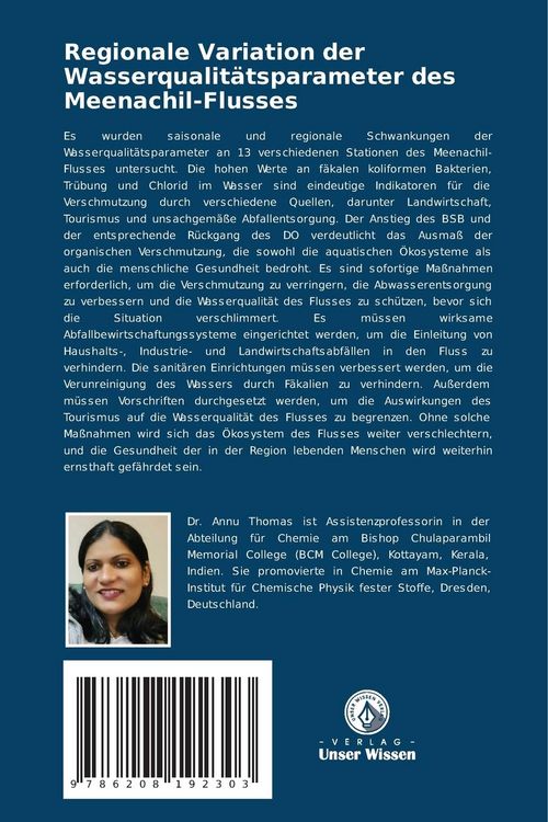 Produktbild: Regionale Variation der Wasserqualit&auml;tsparameter des Meenachil-Flusses
