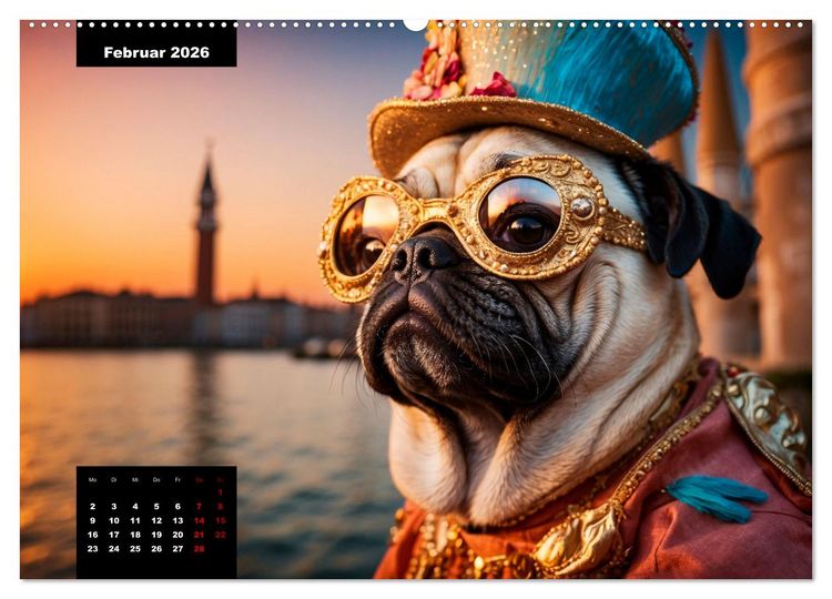 Produktbild: Mopszauber - S&uuml;&szlig;e M&ouml;pse begleiten durchs Jahr (hochwertiger Premium Wandkalender 2026 DIN A2 quer), Kunstdruck in Hochglanz