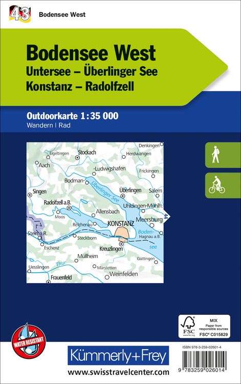 Produktbild: K&uuml;mmerly+Frey Outdoorkarte Deutschland 43 Bodensee West 1:35.000