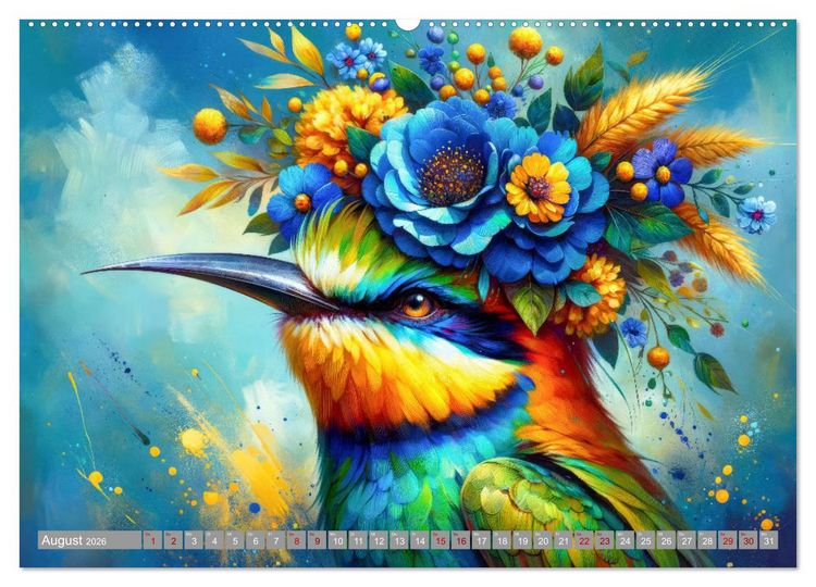 Produktbild: Blumige Vogelportr&auml;ts (hochwertiger Premium Wandkalender 2026 DIN A2 quer), Kunstdruck in Hochglanz