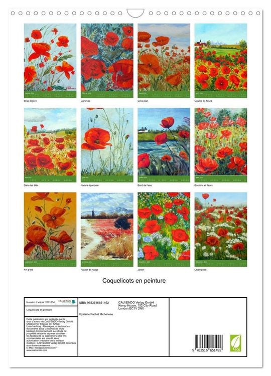 Produktbild: Coquelicots en peinture (Calendrier mural 2026 DIN A3 horizontal), CALVENDO calendrier mensuel