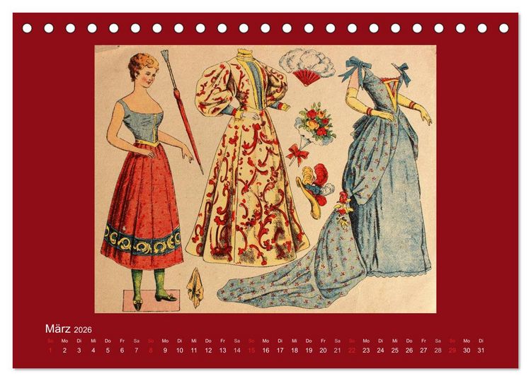 Produktbild: Alte europ&auml;ische Ankleidepuppen aus Papier (Tischkalender 2026 DIN A5 quer), CALVENDO Monatskalender