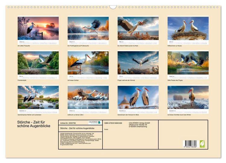 Produktbild: St&ouml;rche - Zeit f&uuml;r sch&ouml;ne Augenblicke (Wandkalender 2026 DIN A2 quer), CALVENDO Monatskalender