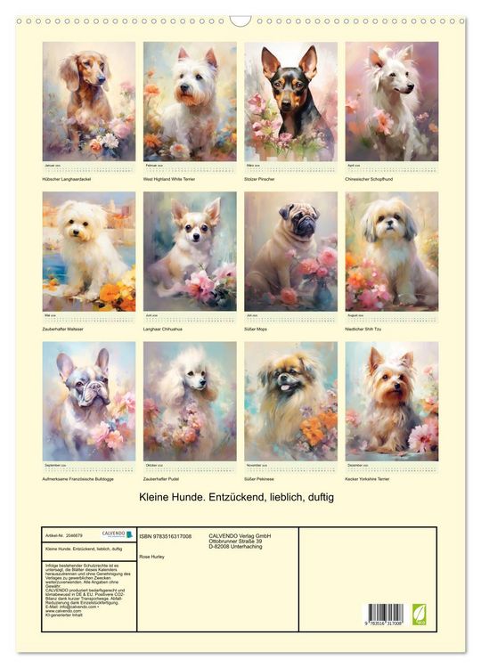 Produktbild: Kleine Hunde. Entz&uuml;ckend, lieblich, duftig (Wandkalender 2026 DIN A2 hoch), CALVENDO Monatskalender