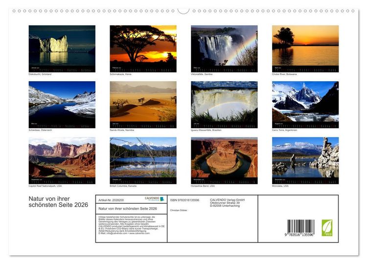 Produktbild: Natur von ihrer sch&ouml;nsten Seite 2026 (hochwertiger Premium Wandkalender 2026 DIN A2 quer), Kunstdruck in Hochglanz