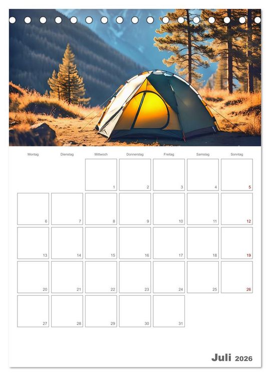 Produktbild: Dein Campingplaner - KI generierte Campingtr&auml;ume (Tischkalender 2026 DIN A5 hoch), CALVENDO Monatskalender