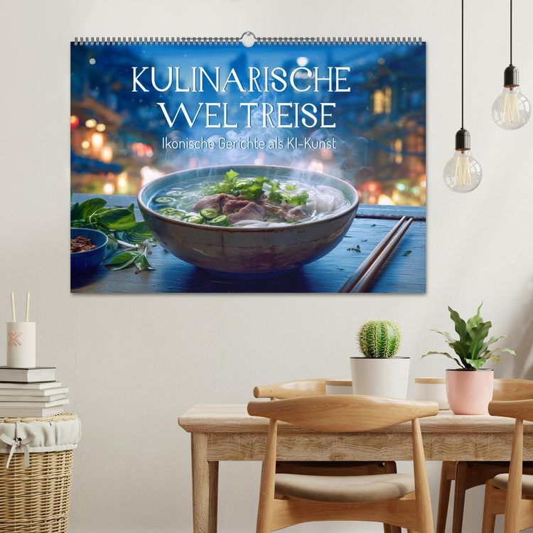 Produktbild: Kulinarische Weltreise. Ikonische Gerichte als KI-Kunst (Wandkalender 2026 DIN A2 quer), CALVENDO Monatskalender