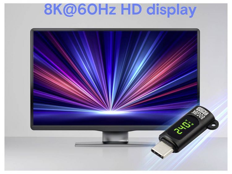 Produktbild: Renkforce USB-C&reg; Adapter [1x USB-C&reg; Stecker - 1x USB-C&reg; Buchse (Power Delivery)] LED-Display Laden (Spannung/Strom/Leistung), 8K UHD
