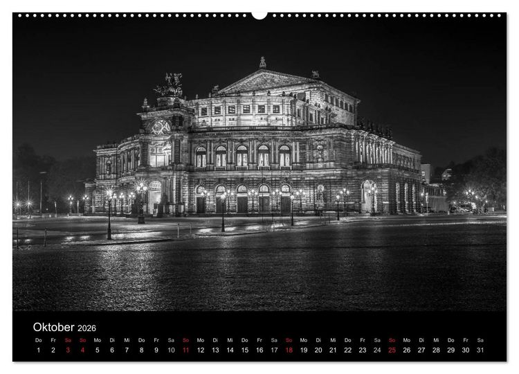 Produktbild: Dresden - Elbflorenz bei Nacht (hochwertiger Premium Wandkalender 2026 DIN A2 quer), Kunstdruck in Hochglanz