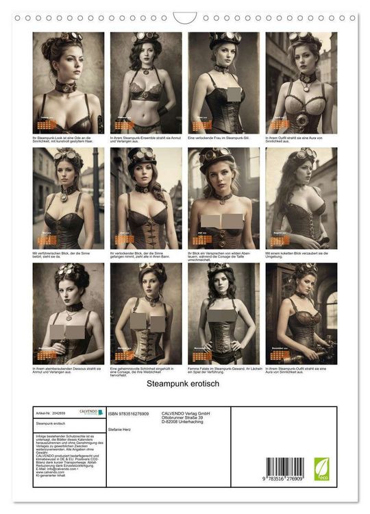 Produktbild: Steampunk erotisch (Wandkalender 2026 DIN A3 hoch), CALVENDO Monatskalender