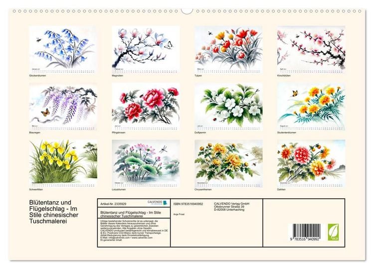 Produktbild: Bl&uuml;tentanz und Fl&uuml;gelschlag - Im Stile chinesischer Tuschmalerei (hochwertiger Premium Wandkalender 2027 DIN A2 quer), Kunstdruck in Hochglanz
