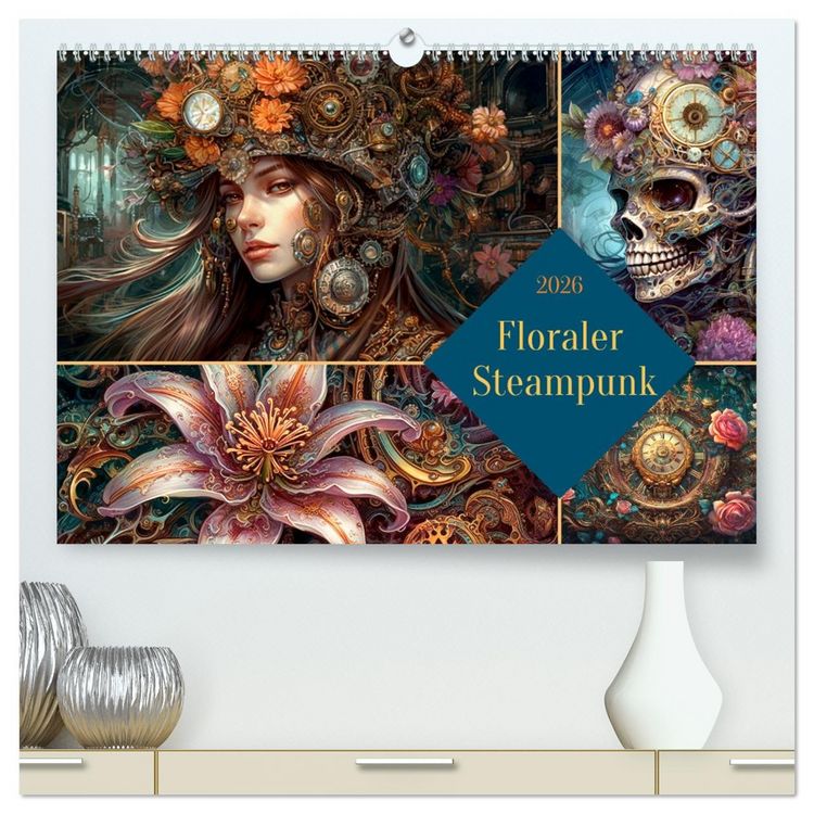 Produktbild: Floraler Steampunk (hochwertiger Premium Wandkalender 2026 DIN A2 quer), Kunstdruck in Hochglanz