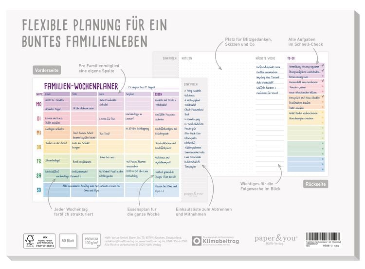 Produktbild: Paper&you Tisch-Block Familien-Wochenplaner A4