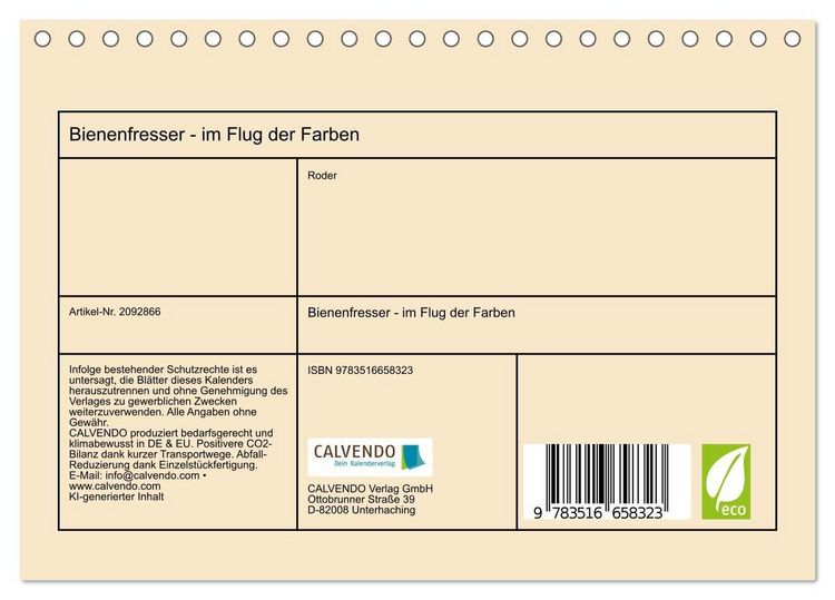 Produktbild: Bienenfresser - im Flug der Farben (Tischkalender 2026 DIN A5 quer), CALVENDO Monatskalender