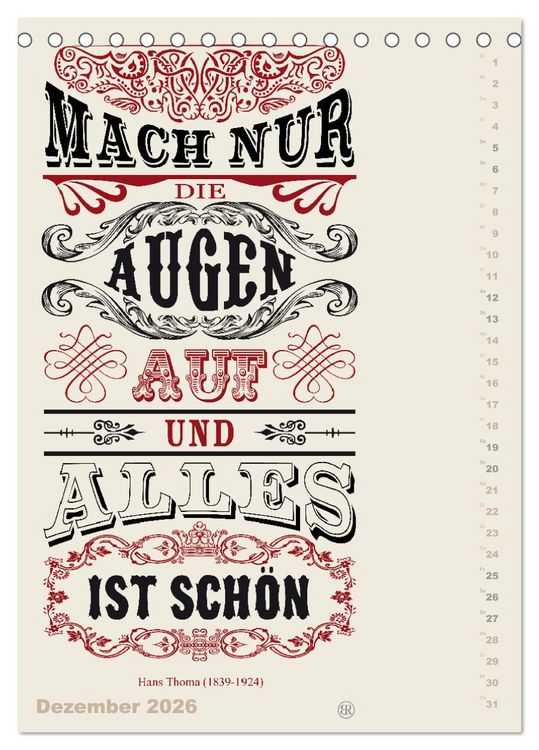 Produktbild: Die sch&ouml;nsten Lebensweisheiten Typo - Kalender (Tischkalender 2026 DIN A5 hoch), CALVENDO Monatskalender