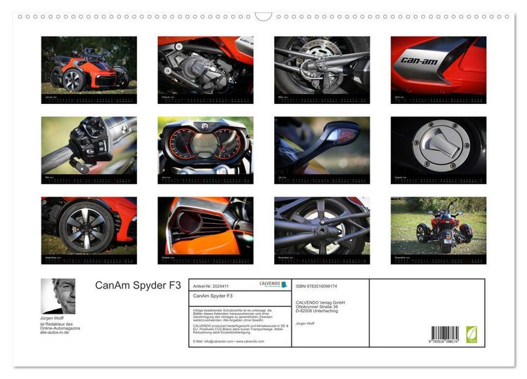 Produktbild: CanAm Spyder F3 (Wandkalender 2026 DIN A2 quer), CALVENDO Monatskalender