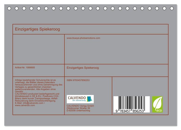 Produktbild: Einzigartiges Spiekeroog (Tischkalender 2026 DIN A5 quer), CALVENDO Monatskalender