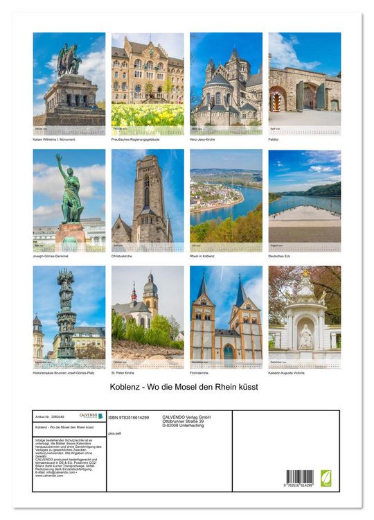 Produktbild: Koblenz - Wo die Mosel den Rhein k&uuml;sst (Wandkalender 2026 DIN A2 hoch), CALVENDO Monatskalender