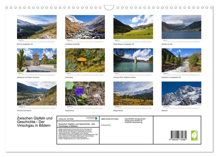 Produktbild: Zwischen Gipfeln und Geschichte - Der Vinschgau in Bildern (Wandkalender 2026 DIN A3 quer), CALVENDO Monatskalender
