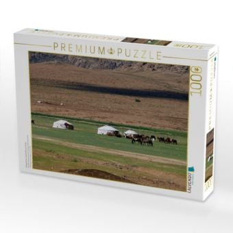 Produktbild: CALVENDO Puzzle Mongolische Landschaft mit Jurten | 1000 Teile Lege-Gr&ouml;&szlig;e 64x48cm Foto-Puzzle f&uuml;r gl&uuml;ckliche Stunden