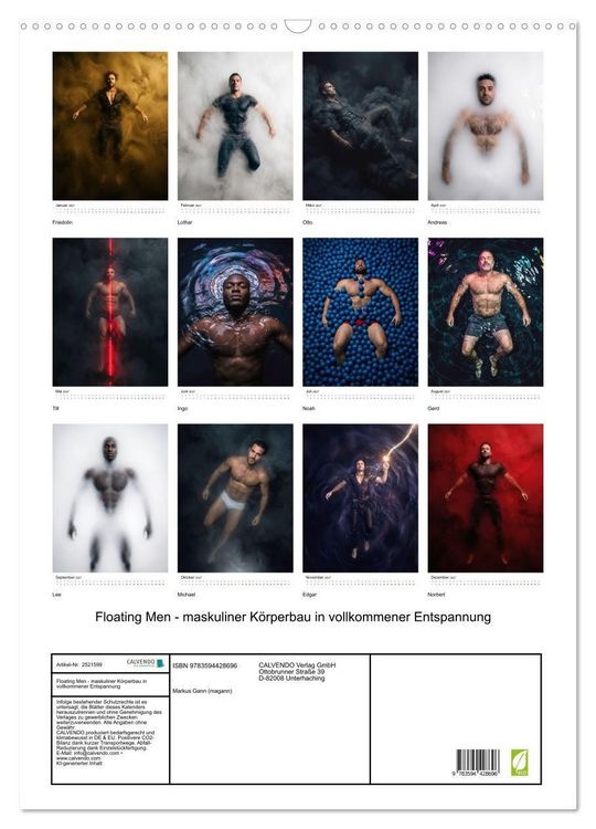 Produktbild: Floating Men - maskuliner K&ouml;rperbau in vollkommener Entspannung (Wandkalender 2027 DIN A2 hoch), CALVENDO Monatskalender