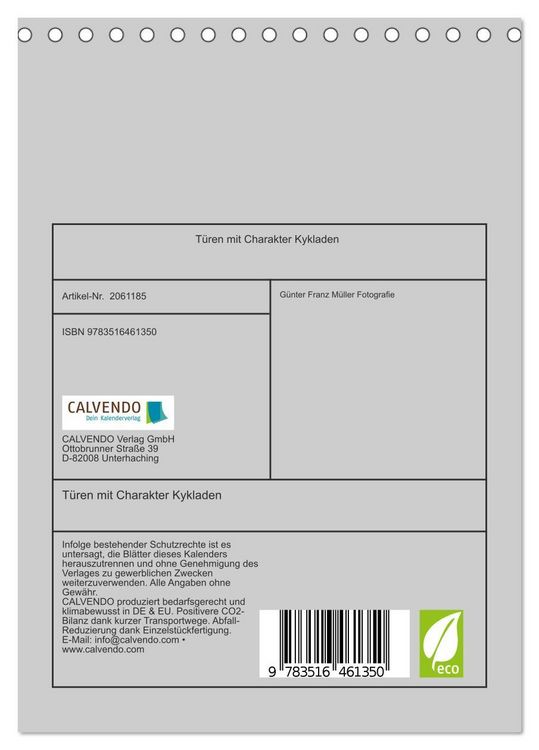 Produktbild: T&uuml;ren mit Charakter Kykladen (Tischkalender 2026 DIN A5 hoch), CALVENDO Monatskalender