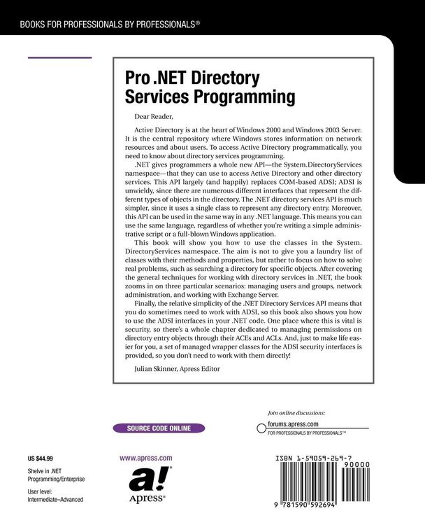 Produktbild: Pro .NET Directory Services Programming