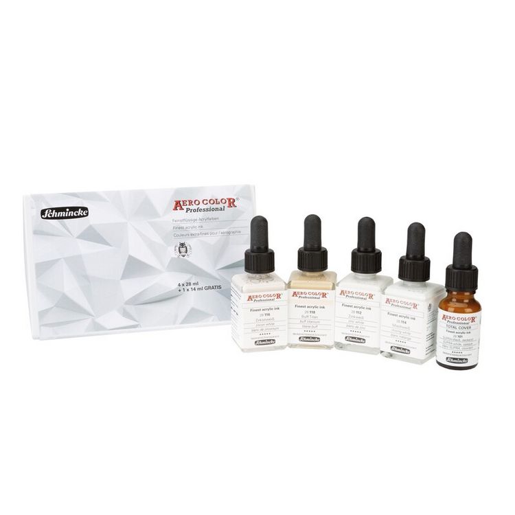 Produktbild: Schmincke AEROCOLOR Kartonset, 4 x 28 ml + 1 x 14 ml Wei&szlig;