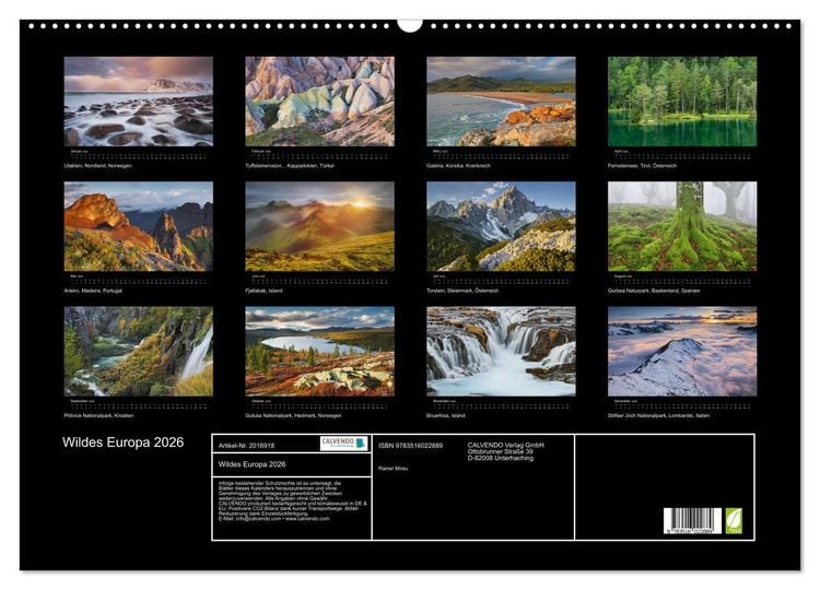 Produktbild: Wildes Europa 2026 (Wandkalender 2026 DIN A2 quer), CALVENDO Monatskalender