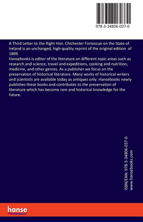 Produktbild: A Third Letter to the Right Hon. Chichester Fortescue on the State of Ireland