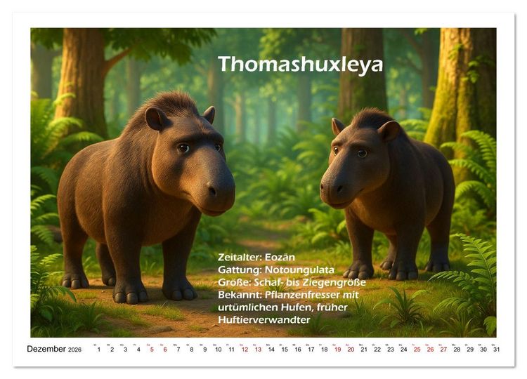 Produktbild: Urige Pal&auml;ofauna pr&auml;historisch und niedlich (Wandkalender 2026 DIN A2 quer), CALVENDO Monatskalender