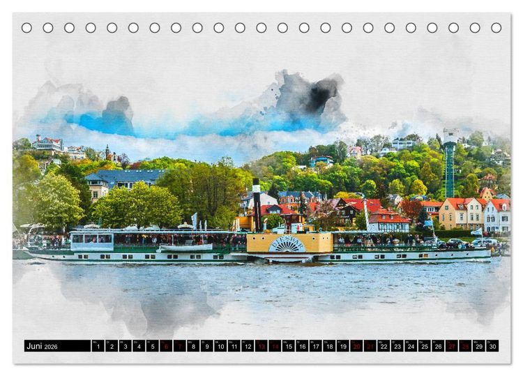 Produktbild: S&auml;chsische Dampfer Aquarelle (Tischkalender 2026 DIN A5 quer), CALVENDO Monatskalender