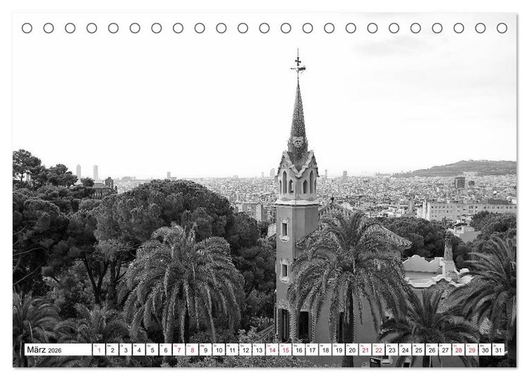 Produktbild: Barcelona Schwarz / Wei&szlig; Impressionen (Tischkalender 2026 DIN A5 quer), CALVENDO Monatskalender