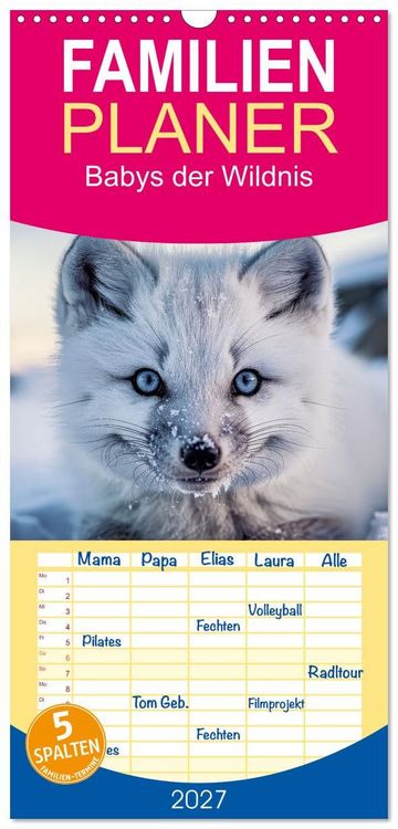 Produktbild: Familienplaner 2027 - Babys der Wildnis mit 5 Spalten (Wandkalender, 21 x 45 cm) CALVENDO