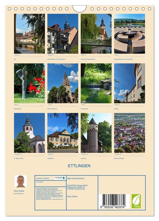 Produktbild: ETTLINGEN (Wandkalender 2026 DIN A4 hoch), CALVENDO Monatskalender