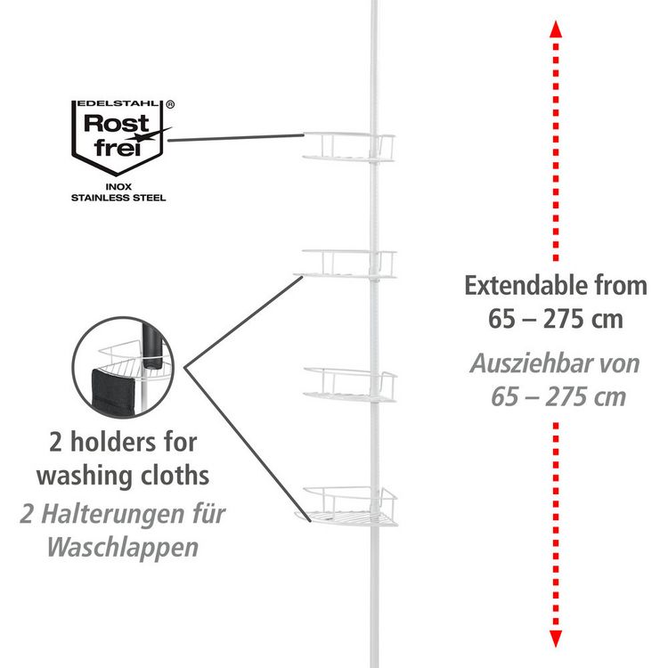 Produktbild: Teleskop-Eckregal Mod. Dolcedo Wei&szlig; matt, aus rostfreiem Edelstahl