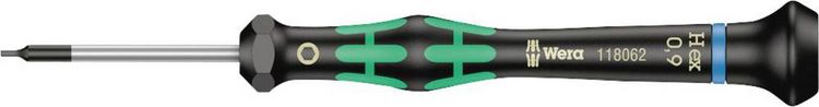 Produktbild: Wera 2054 Elektronik- u. Feinmechanik Innen-Sechskantschraubendreher Schl&uuml;sselweite (metrisch): 0.9 mm Klingenl&auml;nge: 40 mm
