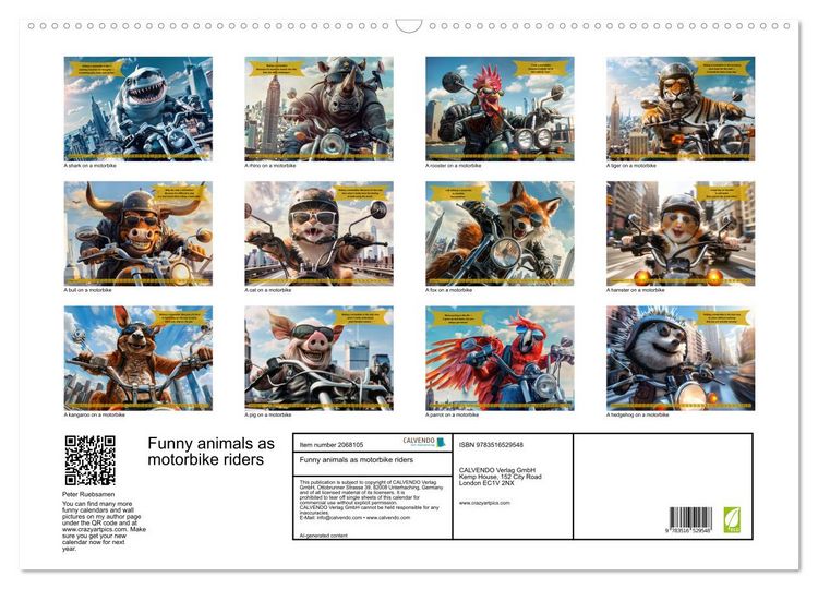 Produktbild: Funny animals as motorbike riders (Wall Calendar 2026 DIN A2 landscape), CALVENDO 12 Month Wall Calendar