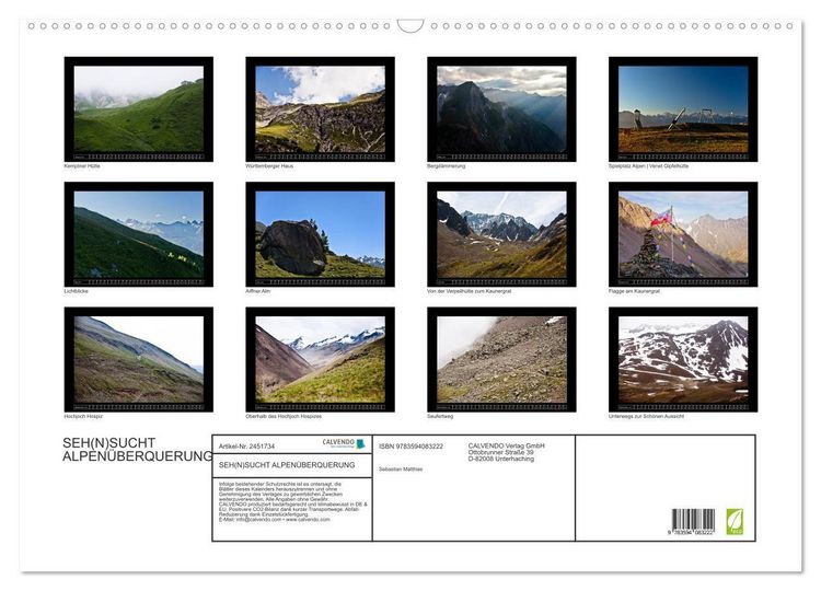 Produktbild: SEH(N)SUCHT ALPEN&Uuml;BERQUERUNG (Wandkalender 2027 DIN A2 quer), CALVENDO Monatskalender