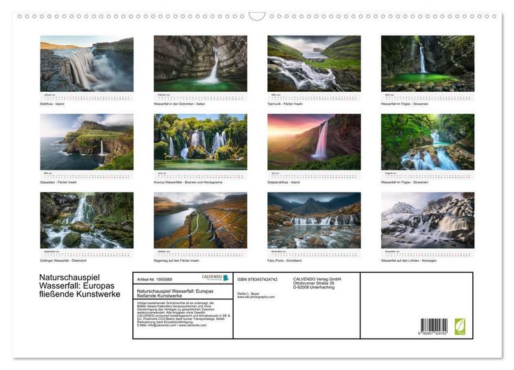 Produktbild: Naturschauspiel Wasserfall: Europas flie&szlig;ende Kunstwerke (Wandkalender 2026 DIN A2 quer), CALVENDO Monatskalender