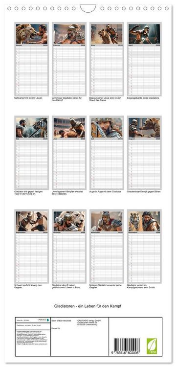 Produktbild: Familienplaner 2026 - Gladiatoren - ein Leben f&uuml;r den Kampf mit 5 Spalten (Wandkalender, 21 x 45 cm) CALVENDO