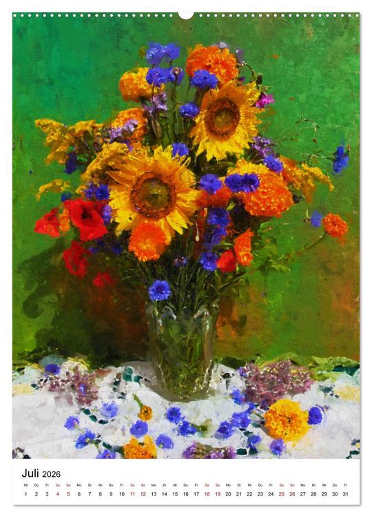 Produktbild: Bl&uuml;tenzauber - Gemalte Blumenstr&auml;u&szlig;e auf dem Tisch (hochwertiger Premium Wandkalender 2026 DIN A2 hoch), Kunstdruck in Hochglanz