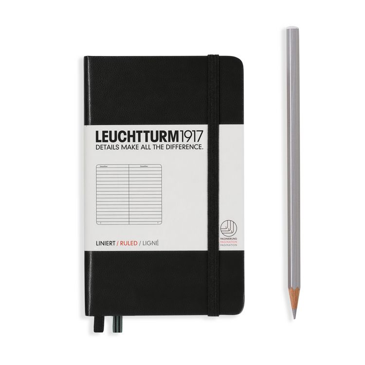Produktbild: LEUCHTTURM1917 Notizbuch Pocket (A6), Hardcover, 187 nummerierte Seiten, Schwarz, Liniert