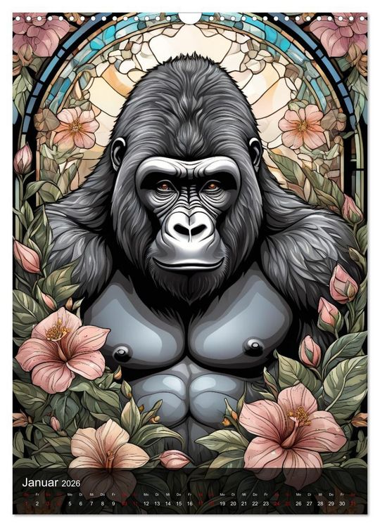 Produktbild: Wildtiere und Glaskunst im Tiffany Stil (Wandkalender 2026 DIN A3 hoch), CALVENDO Monatskalender