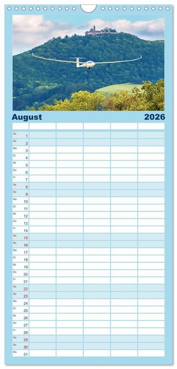 Produktbild: Familienplaner 2026 - Meister in der Schwebe: Segelflugzeuge mit 5 Spalten (Wandkalender, 21 x 45 cm) CALVENDO