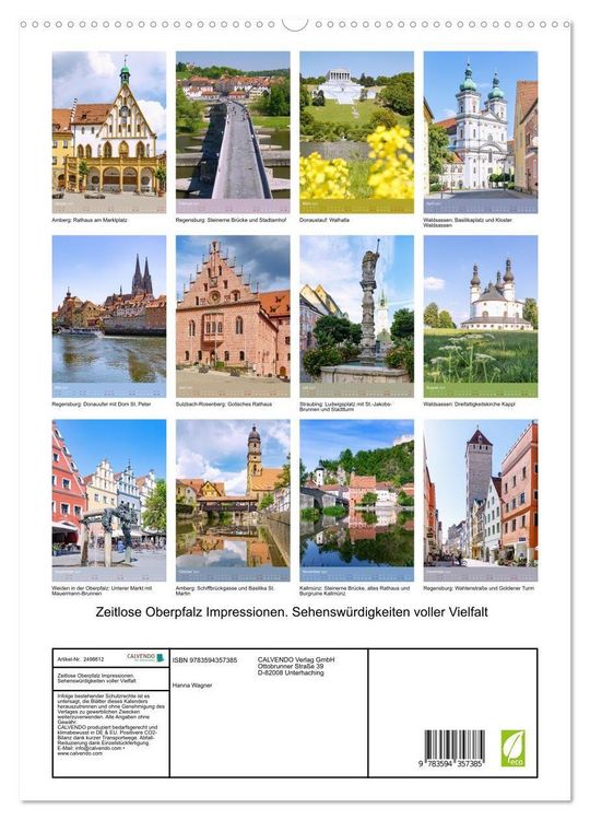 Produktbild: Zeitlose Oberpfalz Impressionen. Sehensw&uuml;rdigkeiten voller Vielfalt (hochwertiger Premium Wandkalender 2027 DIN A2 hoch), Kunstdruck in Hochglanz
