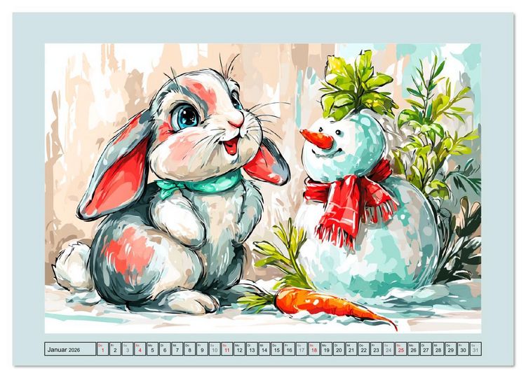Produktbild: Kaninchen im Gl&uuml;ck. Entz&uuml;ckende Cartoons von s&uuml;&szlig;en Hasen (Wandkalender 2026 DIN A4 quer), CALVENDO Monatskalender