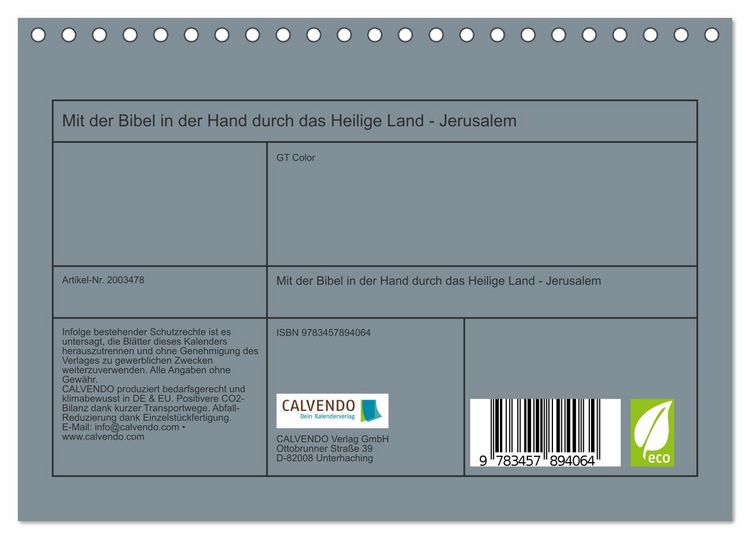 Produktbild: Mit der Bibel in der Hand durch das Heilige Land - Jerusalem (Tischkalender 2026 DIN A5 quer), CALVENDO Monatskalender